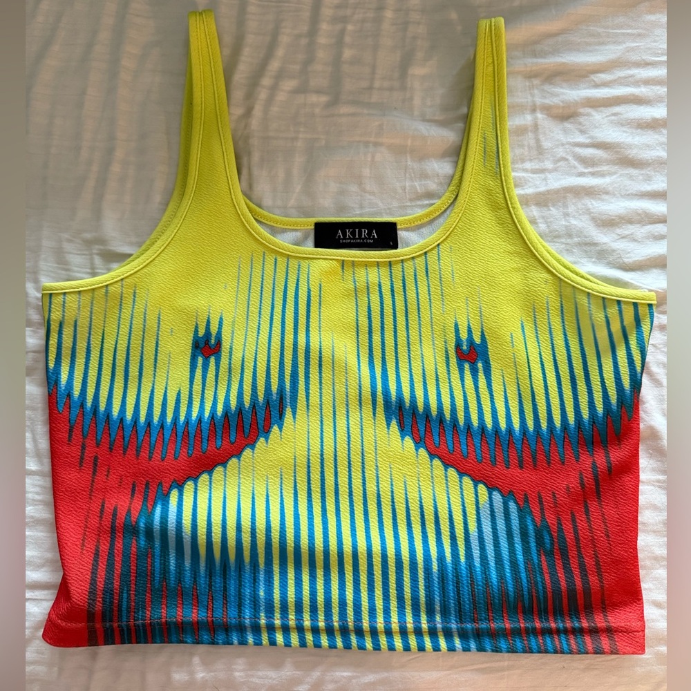 AKIRA Yellow Red Graphic Crop Tank Top